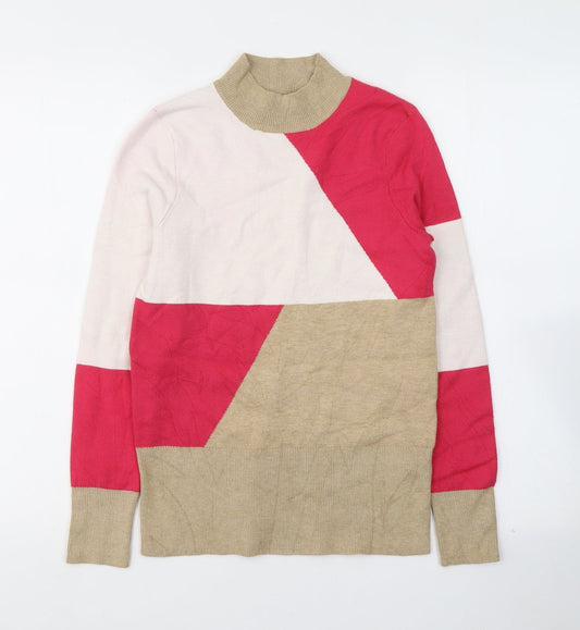 Marks and Spencer Womens Multicoloured Colourblock Viscose Jersey Blouse Size 8 High Neck