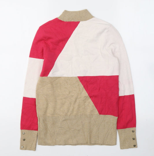 Marks and Spencer Womens Multicoloured Colourblock Viscose Jersey Blouse Size 8 High Neck