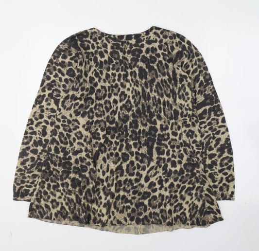 Roman Womens Beige Animal Print Polyamide Basic Blouse Size 10 Round Neck