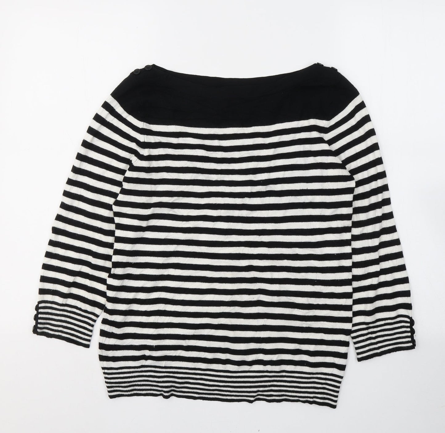 BHS Womens Black Striped Viscose Basic Blouse Size 12 Boat Neck