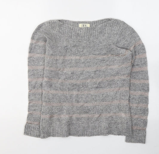 NINE Womens Grey Round Neck Striped Viscose Pullover Jumper Size 8