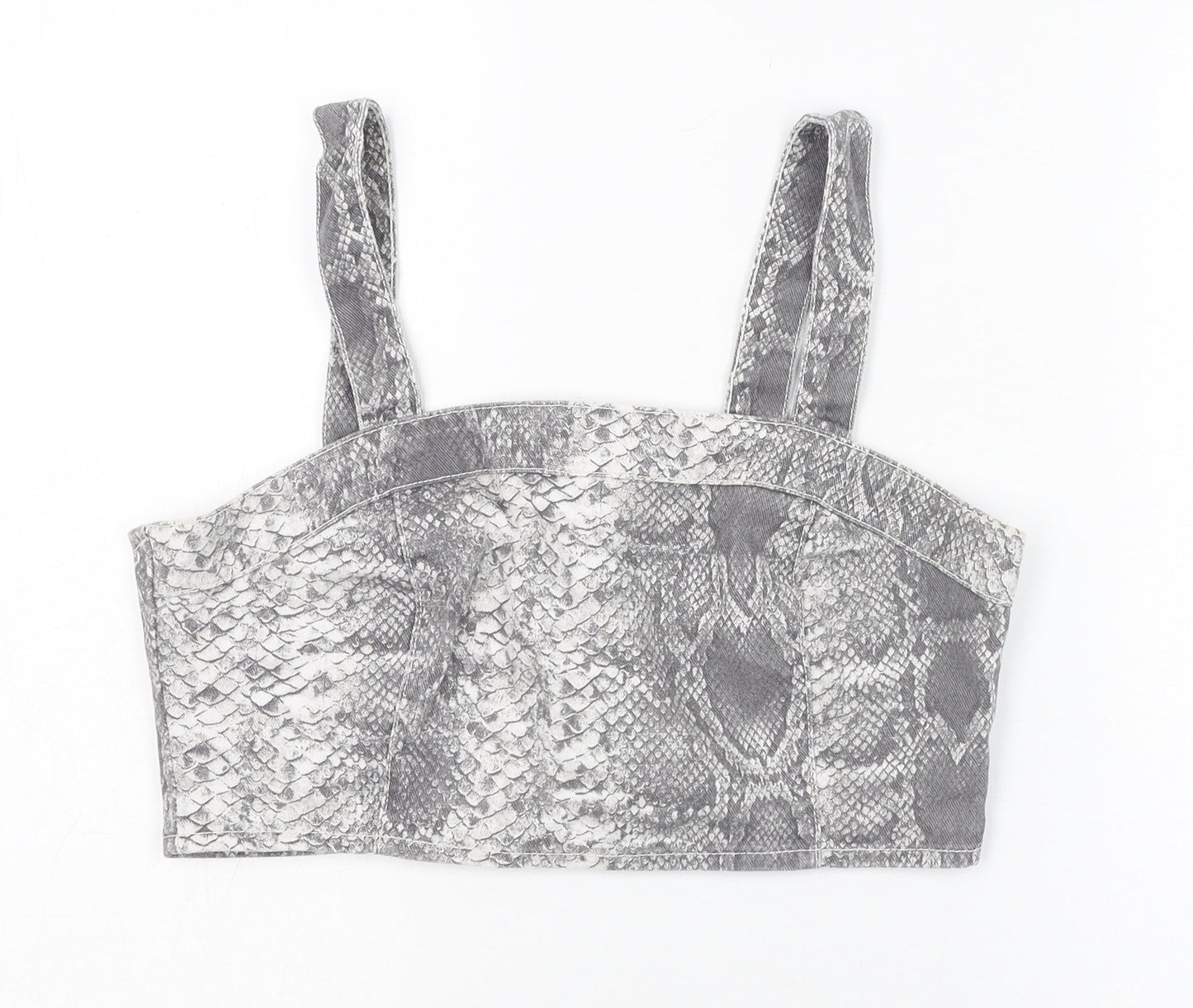 New Look Womens Grey Animal Print Cotton Cropped Tank Size 12 Square Neck - Snake print