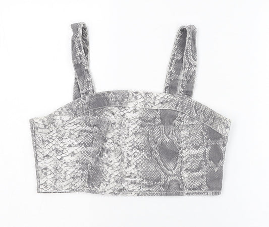 New Look Womens Grey Animal Print Cotton Cropped Tank Size 12 Square Neck - Snake print
