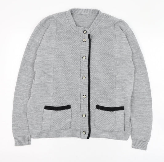 Preworn Womens Grey Round Neck  Acrylic Cardigan Jumper Size 10