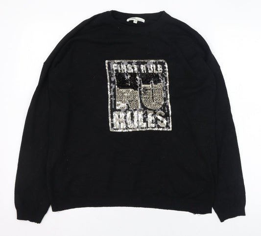 V.code Womens Black Round Neck  Viscose Pullover Jumper One Size