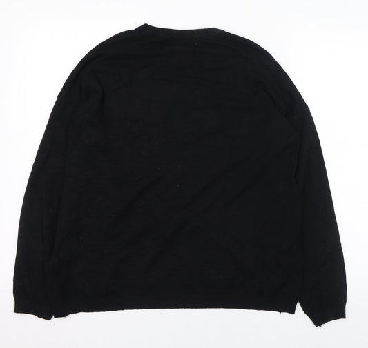 V.code Womens Black Round Neck  Viscose Pullover Jumper One Size