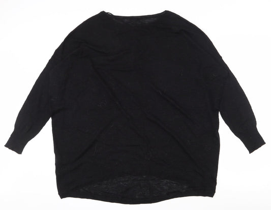 PLanet Womens Black Boat Neck  Acrylic Pullover Jumper Size M
