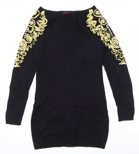 Motel Womens Black Boat Neck  Acrylic Pullover Jumper Size S