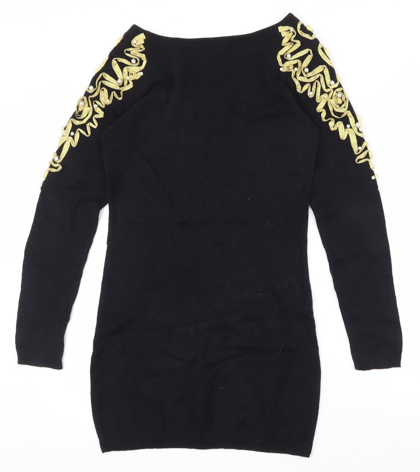Motel Womens Black Boat Neck  Acrylic Pullover Jumper Size S