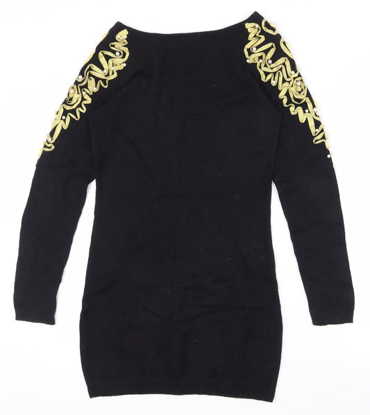 Motel Womens Black Boat Neck  Acrylic Pullover Jumper Size S