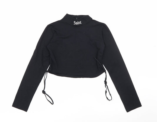 Motel Womens Black High Neck  Cotton Pullover Jumper Size L