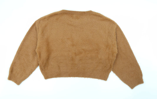New Look Womens Brown Round Neck  Nylon Pullover Jumper Size L