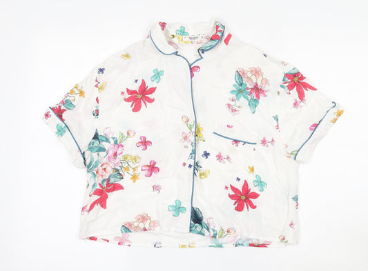 Pull&Bear Womens Multicoloured Floral Viscose Cropped Blouse Size L Collared