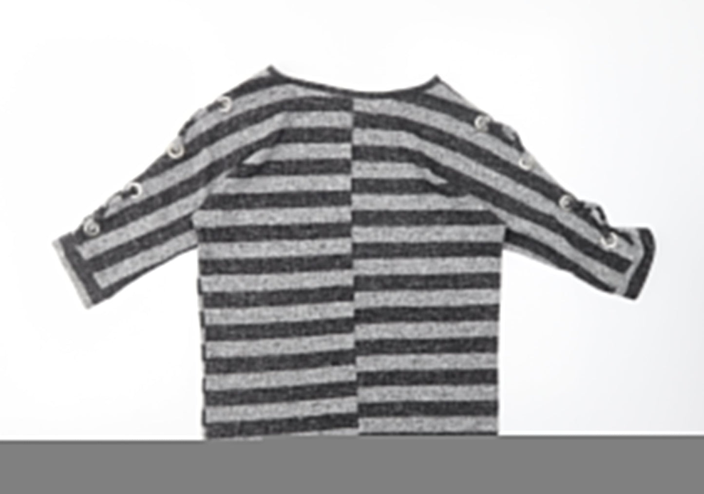 Peacocks Womens Grey Striped Polyester Basic Blouse Size 8 Crew Neck