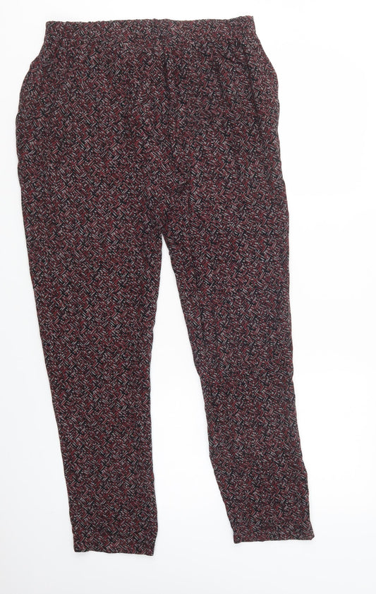Marks and Spencer Womens Red Geometric Viscose Trousers  Size 12 L30 in Regular Drawstring