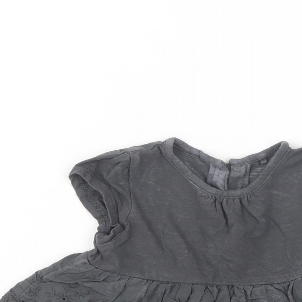 NEXT Baby Grey  Cotton Basic Blouse Size 9-12 Months Crew Neck Button