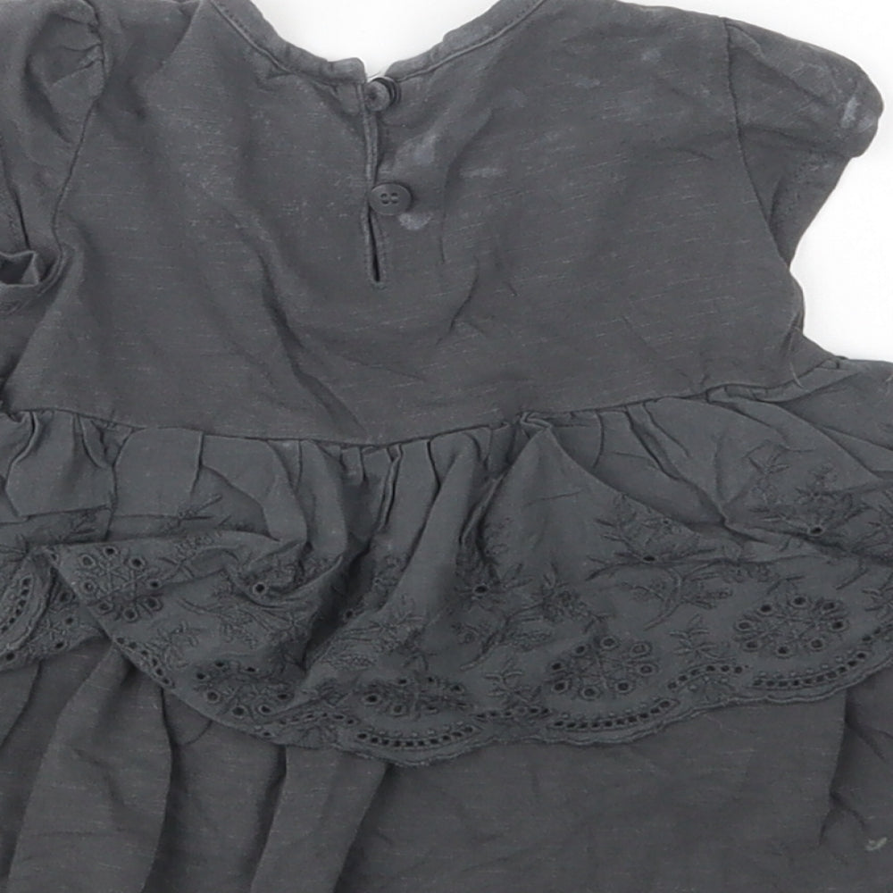NEXT Baby Grey  Cotton Basic Blouse Size 9-12 Months Crew Neck Button