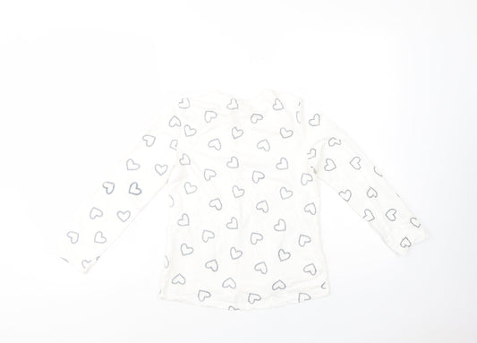 OVS Girls White Geometric Cotton Basic T-Shirt Size 9-10 Years Crew Neck Pullover - Heart Print