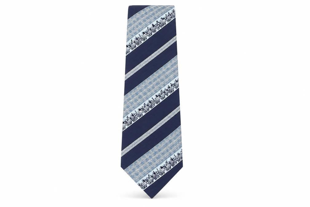 Distinctive Mens Blue Geometric Polyester Pointed Tie One Size