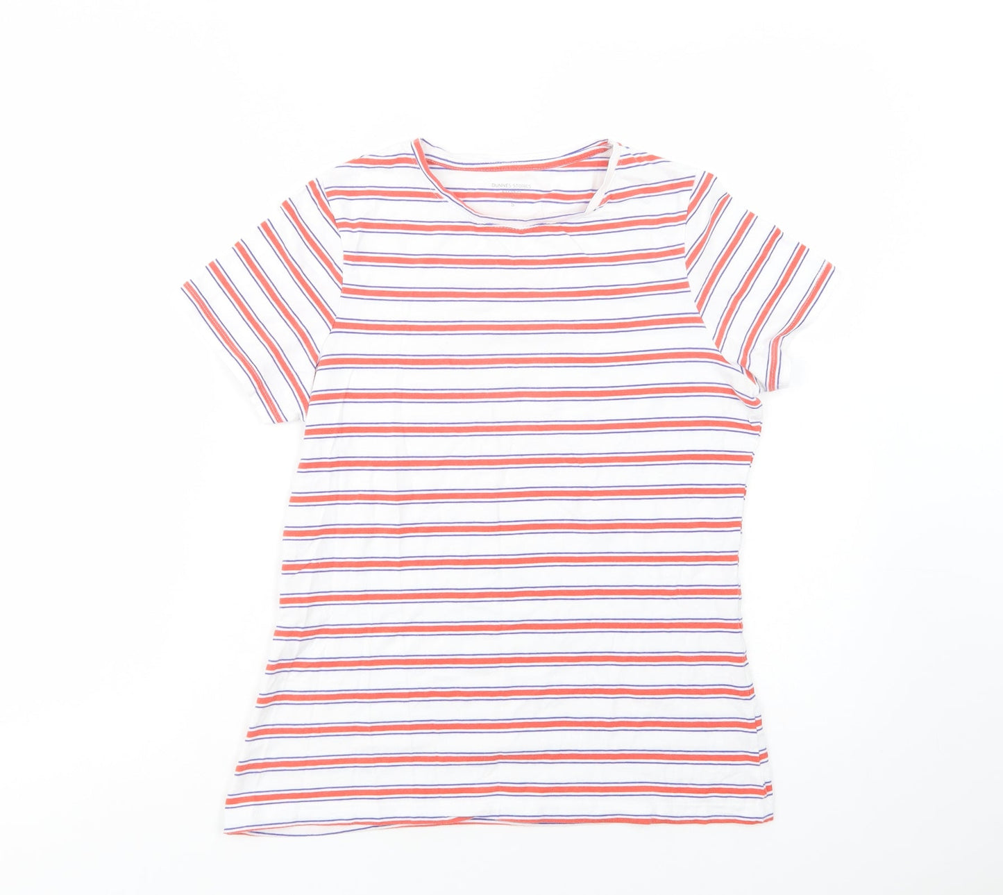 Dunnes Stores Womens White Striped Cotton Basic T-Shirt Size S Crew Neck