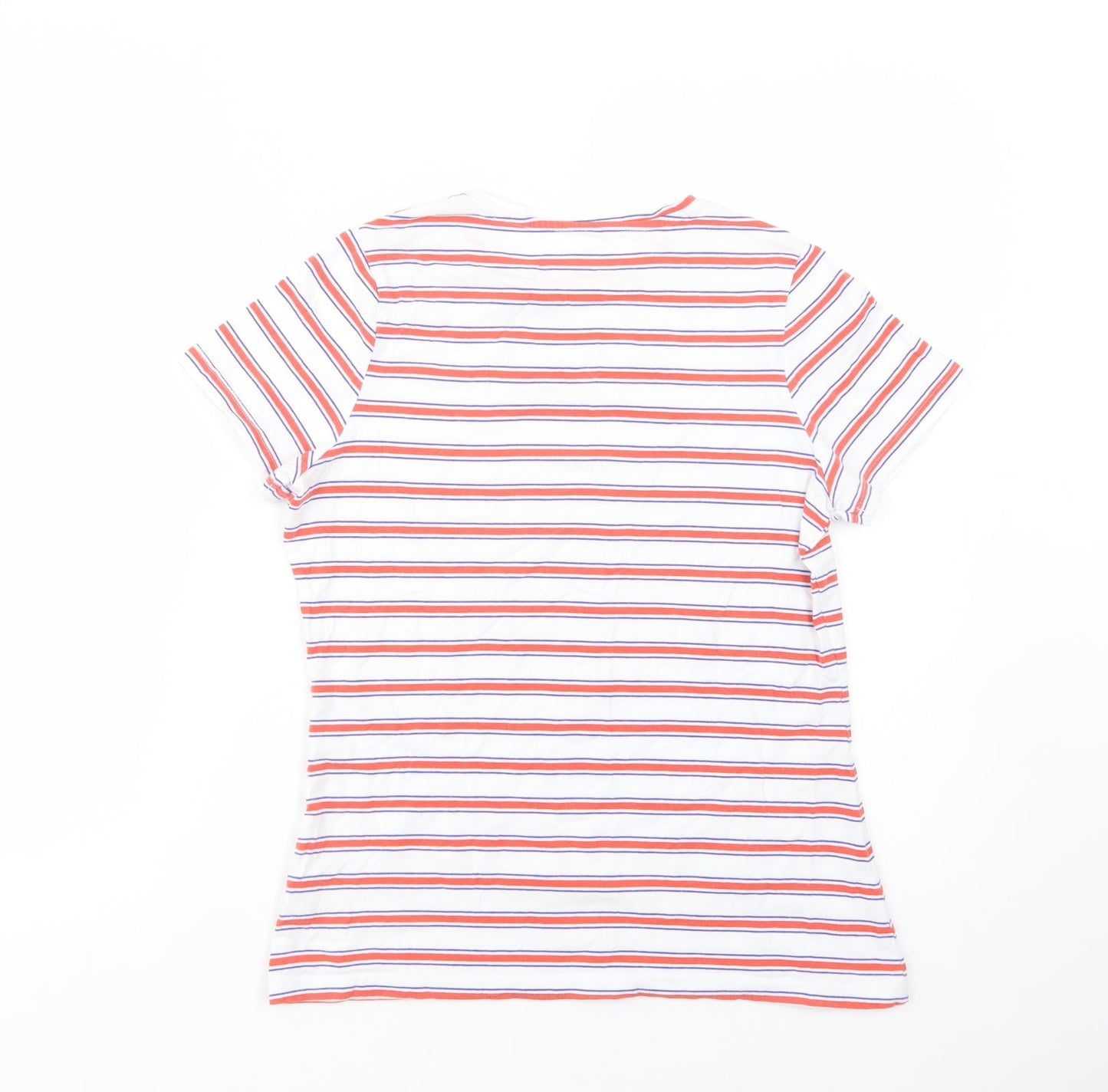 Dunnes Stores Womens White Striped Cotton Basic T-Shirt Size S Crew Neck