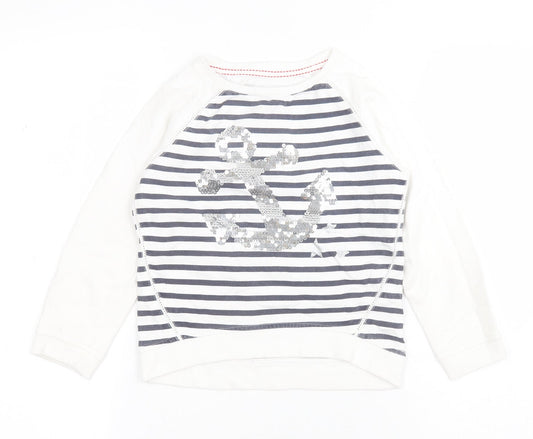 Dunnes Girls White Striped Cotton Pullover Sweatshirt Size 5 Years   - Anchor