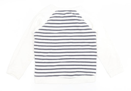 Dunnes Girls White Striped Cotton Pullover Sweatshirt Size 5 Years   - Anchor