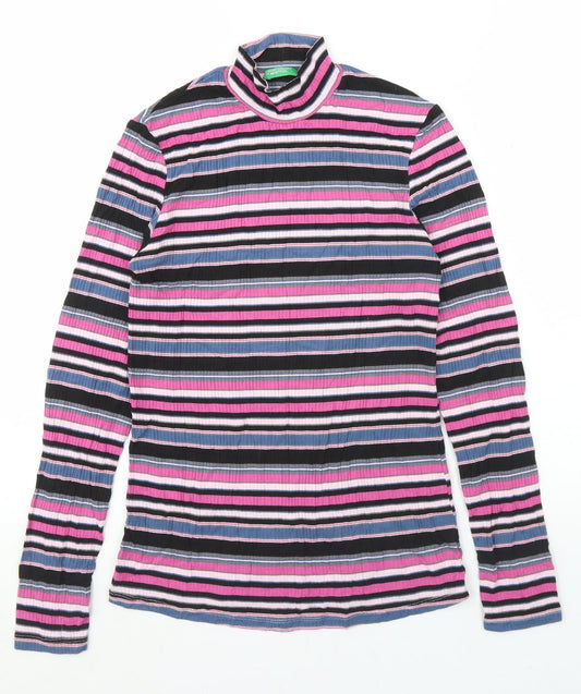United Colors of Benetton Womens Multicoloured Striped Viscose Basic T-Shirt One Size High Neck