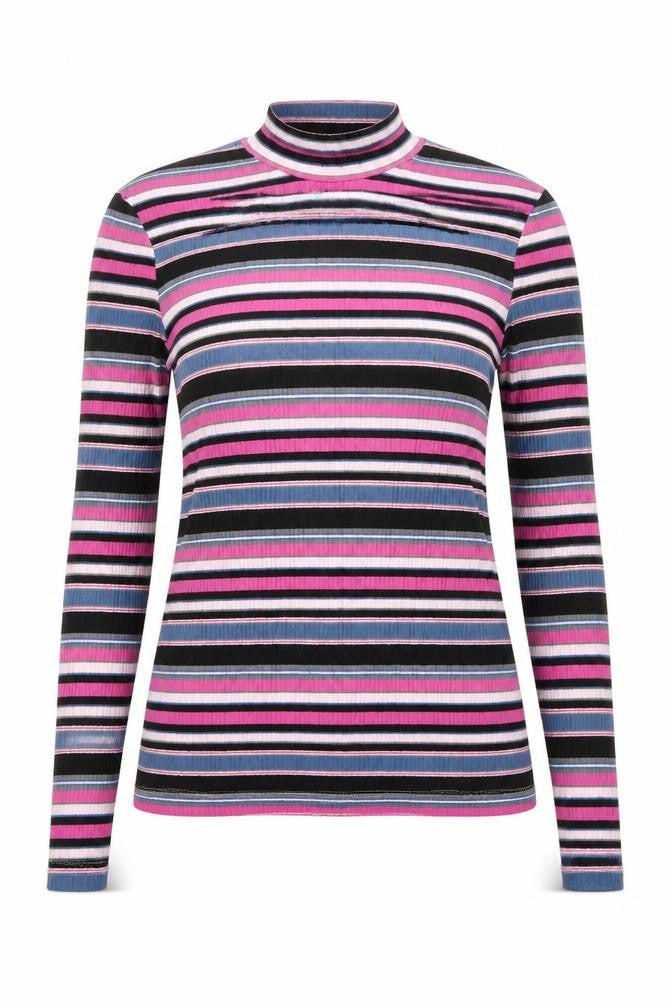 United Colors of Benetton Womens Multicoloured Striped Viscose Basic T-Shirt One Size High Neck