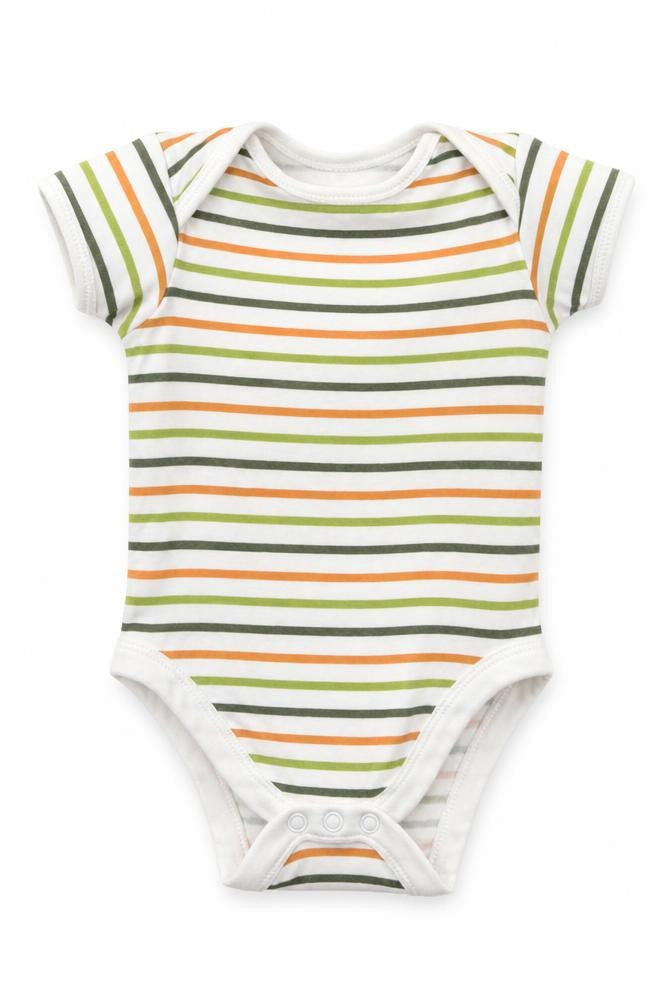 George Baby Green Striped Cotton Babygrow One-Piece Size 3-6 Months  Button - Orange