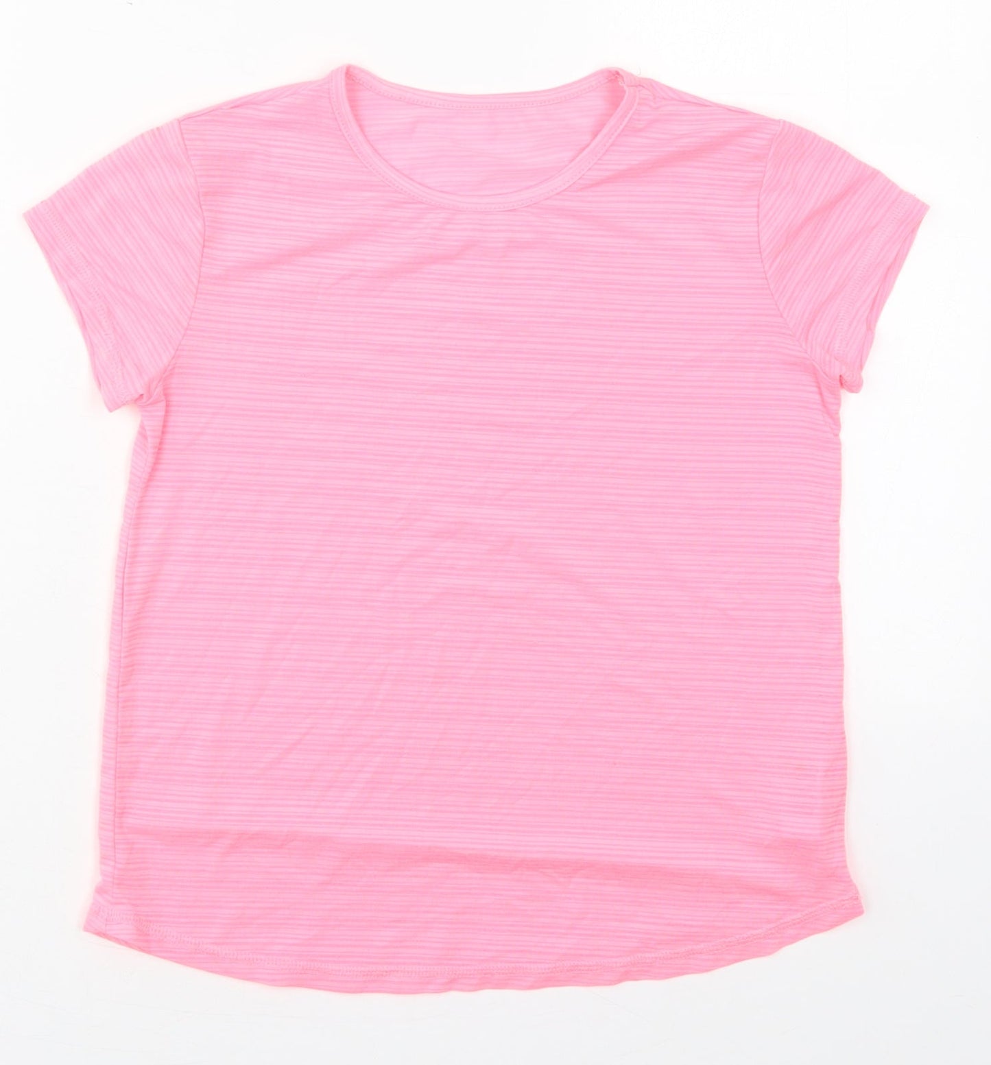 Dunnes Girls Pink Striped Polyester Basic T-Shirt Size 9-10 Years Crew Neck Pullover