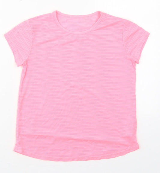 Dunnes Girls Pink Striped Polyester Basic T-Shirt Size 9-10 Years Crew Neck Pullover