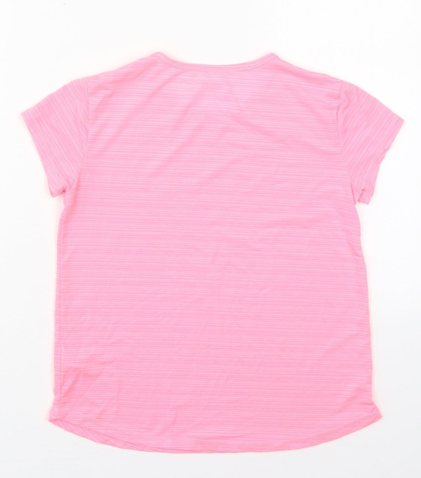 Dunnes Girls Pink Striped Polyester Basic T-Shirt Size 9-10 Years Crew Neck Pullover