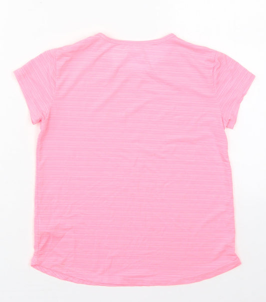 Dunnes Girls Pink Striped Polyester Basic T-Shirt Size 9-10 Years Crew Neck Pullover