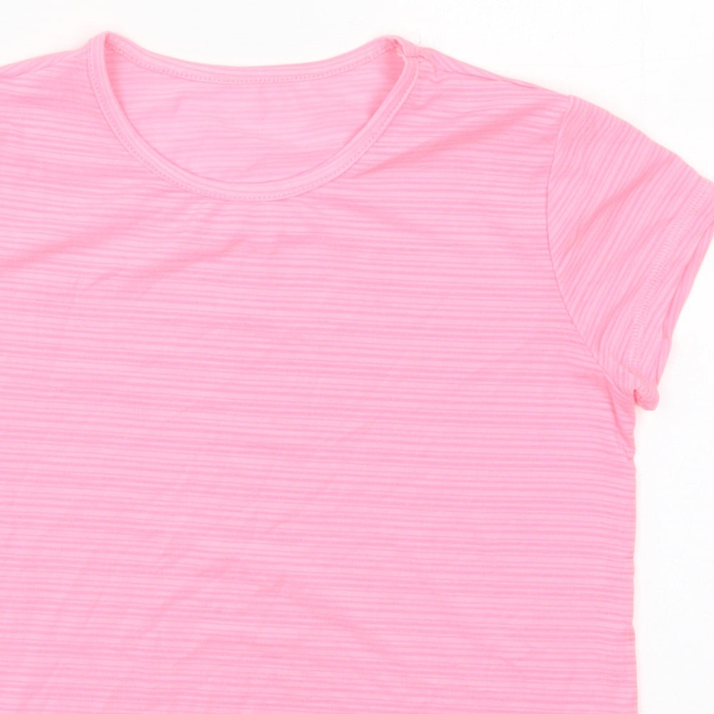 Dunnes Girls Pink Striped Polyester Basic T-Shirt Size 9-10 Years Crew Neck Pullover