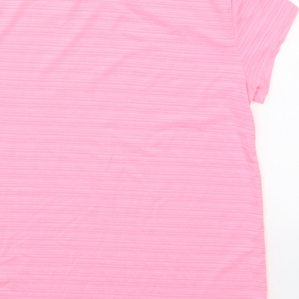 Dunnes Girls Pink Striped Polyester Basic T-Shirt Size 9-10 Years Crew Neck Pullover