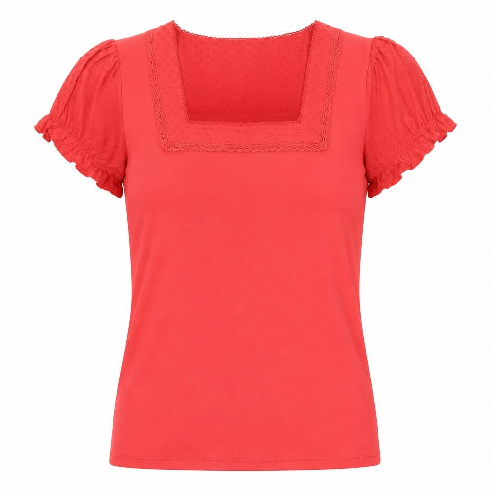 Dash Womens Red  Cotton Basic T-Shirt Size 10 Square Neck
