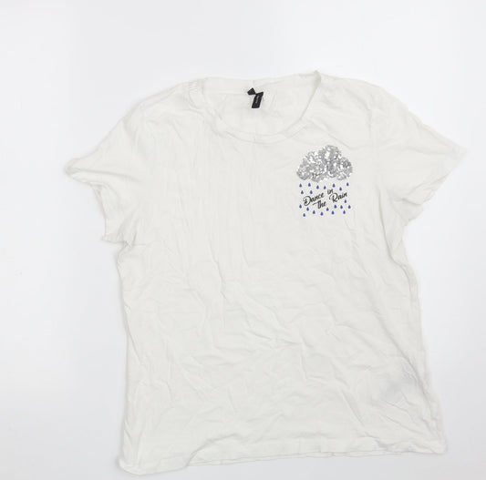 VERO MODA Womens White  100% Cotton Basic T-Shirt Size M Crew Neck - Dance in the rain
