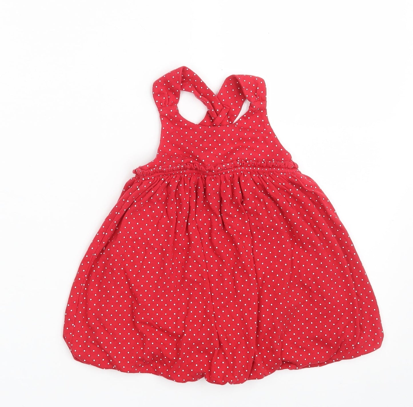 Gap Girls Red Polka Dot Cotton Pinafore/Dungaree Dress  Size 9-12 Months  Round Neck