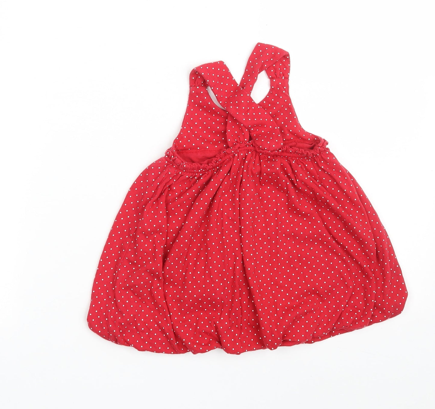 Gap Girls Red Polka Dot Cotton Pinafore/Dungaree Dress  Size 9-12 Months  Round Neck