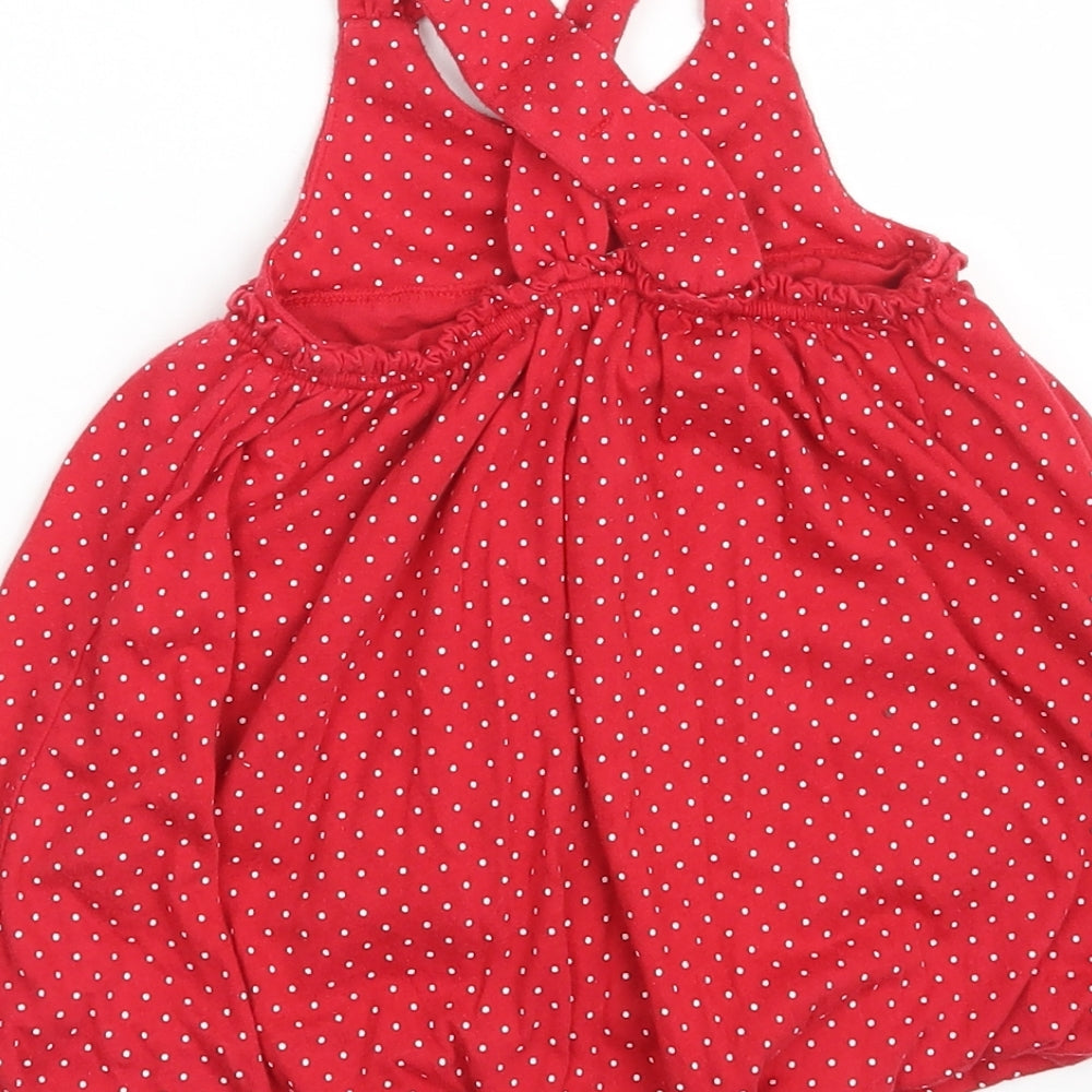 Gap Girls Red Polka Dot Cotton Pinafore/Dungaree Dress  Size 9-12 Months  Round Neck
