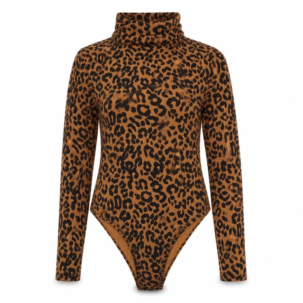 PRETTYLITTLETHING Womens Orange Animal Print Viscose Bodysuit One-Piece Size 6  Button
