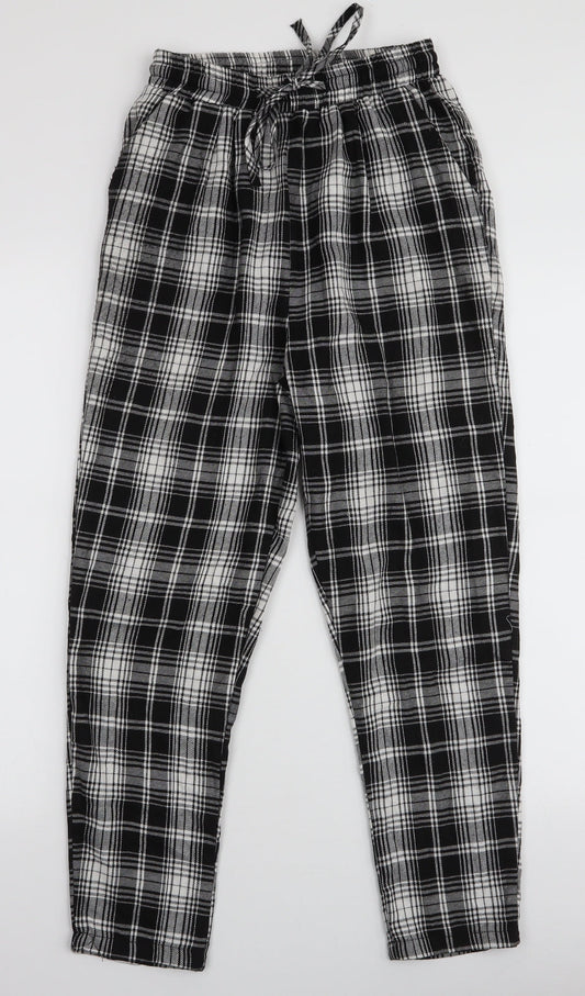 PRETTYLITTLETHING Womens Black Plaid Polyester Trousers  Size 6 L25 in Slim Drawstring