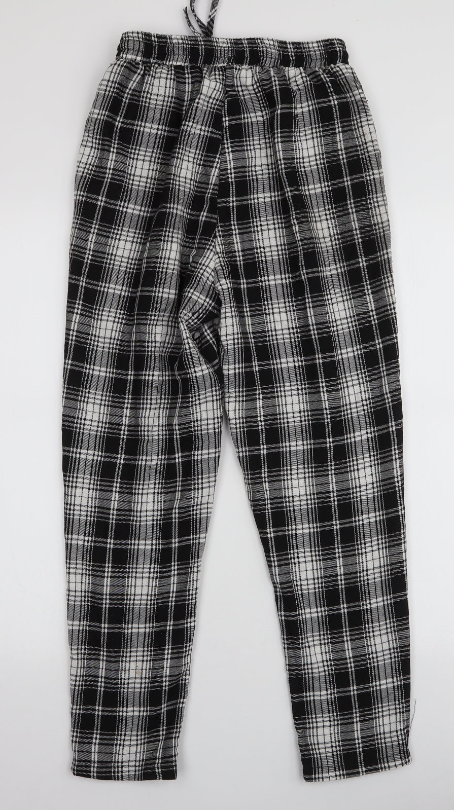 PRETTYLITTLETHING Womens Black Plaid Polyester Trousers  Size 6 L25 in Slim Drawstring