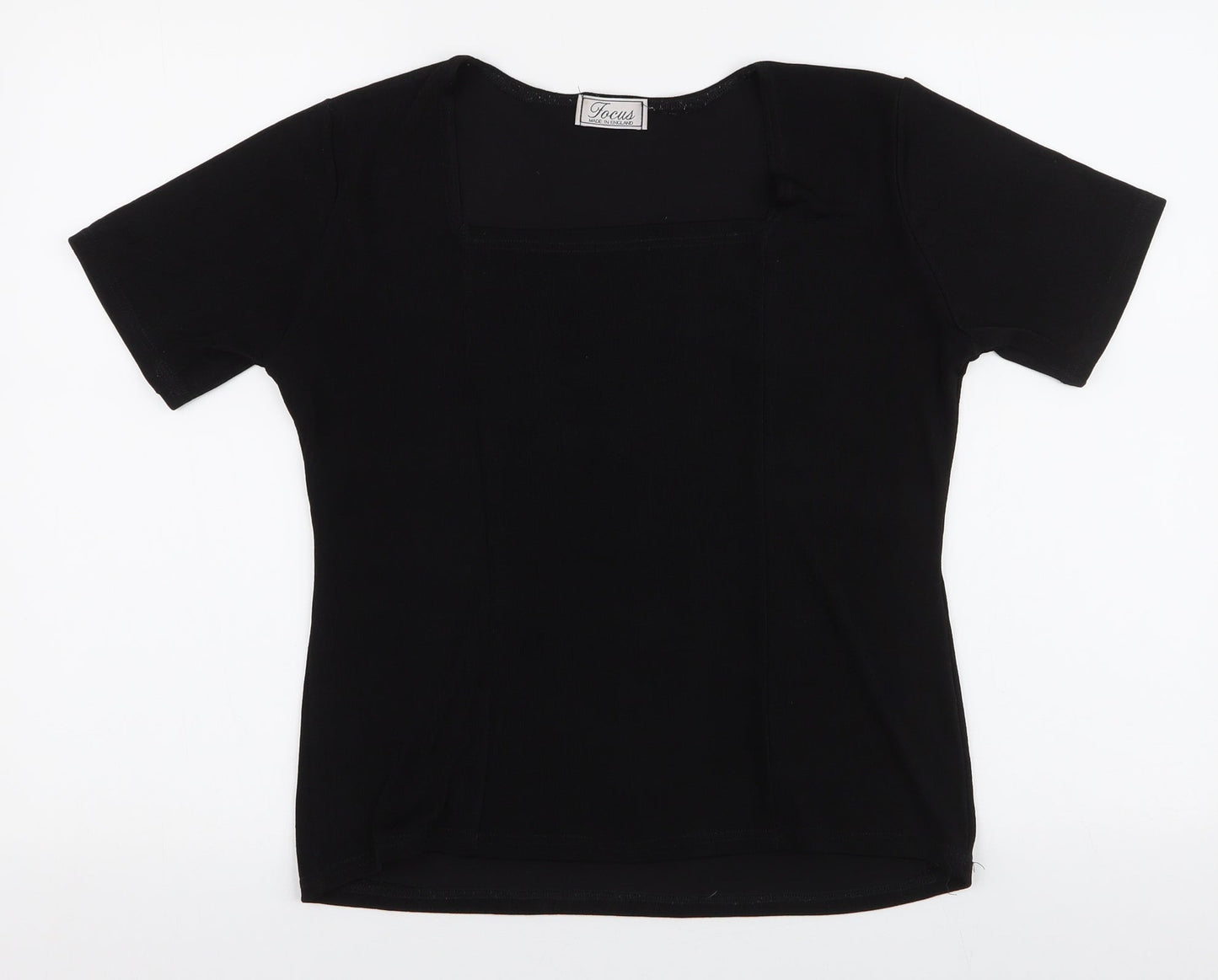 Focus Womens Black  Polyester Jersey Blouse Size L Square Neck