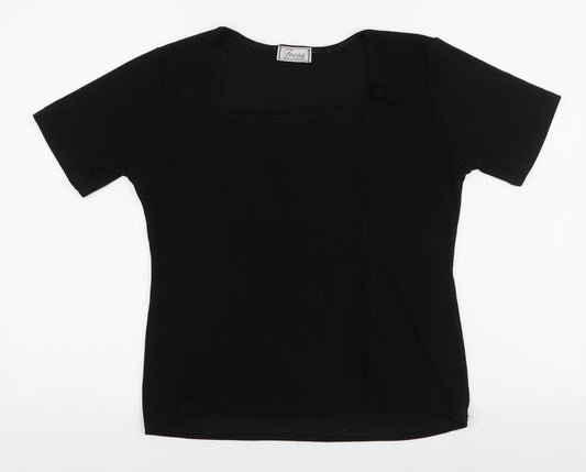 Focus Womens Black  Polyester Jersey Blouse Size L Square Neck