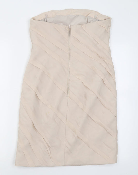 Coast Womens Beige  Silk Bodycon  Size 12  Off the Shoulder Zip