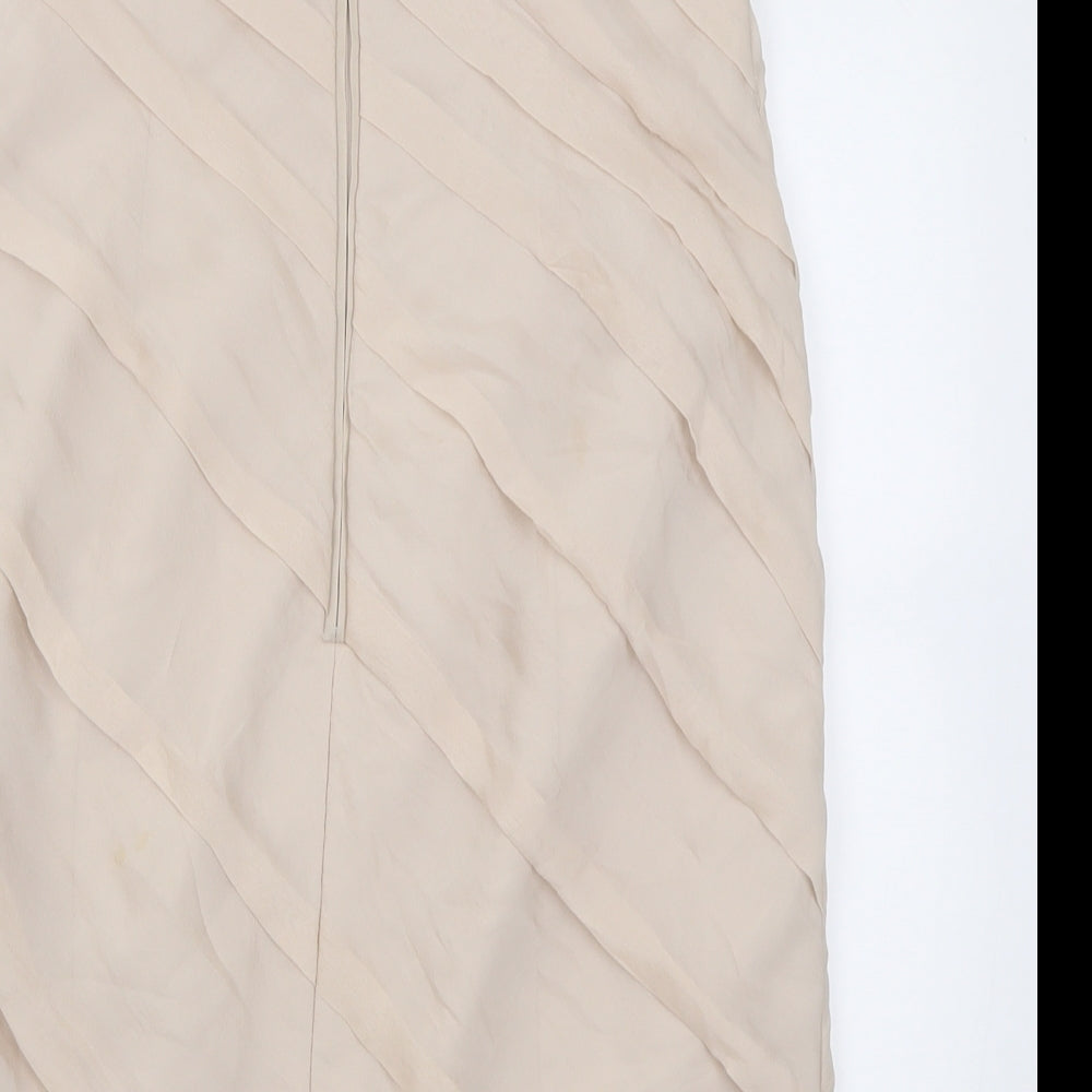 Coast Womens Beige  Silk Bodycon  Size 12  Off the Shoulder Zip