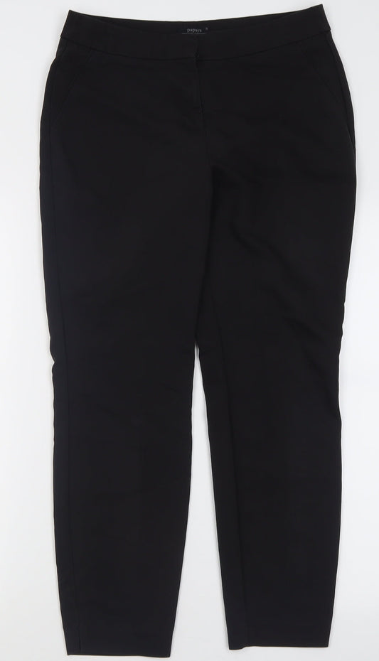 Papaya Womens Black  Polyester Trousers  Size 12 L26 in Regular Hook & Eye