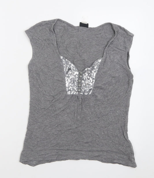 H&M Womens Grey  Viscose Basic T-Shirt Size M V-Neck
